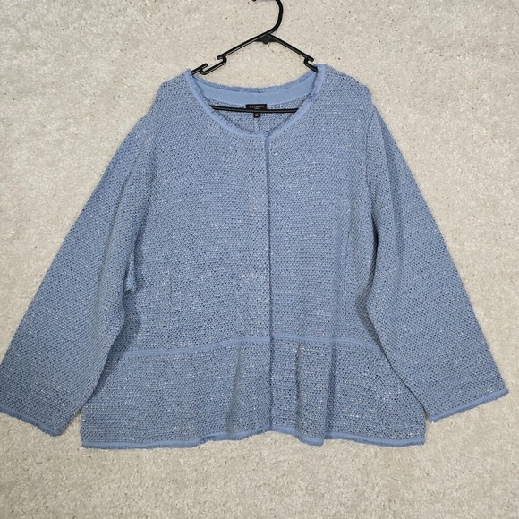 Talbots Womens Space Dyed Tweed Sweater Jacket Size 3X Blue Full Zip Peplum Hem - Picture 1 of 15